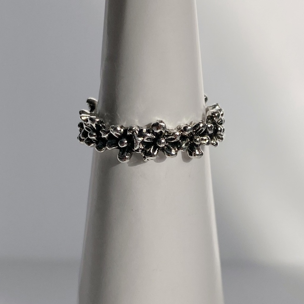 Silver boho flower band ring 6